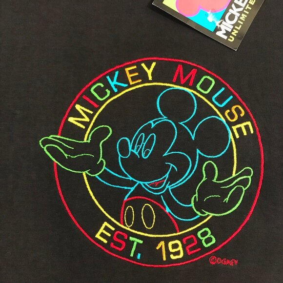 DEADSTOCK Mickey Unlimited Black Shirt Rainbow Embroidery Large - Picture 2 of 10